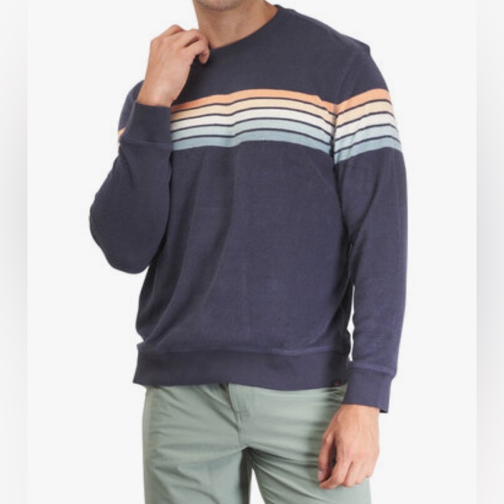Faherty Cabana Seacoast Sunrise Stripe Crewneck Sweater Mens Terrycloth Pullover